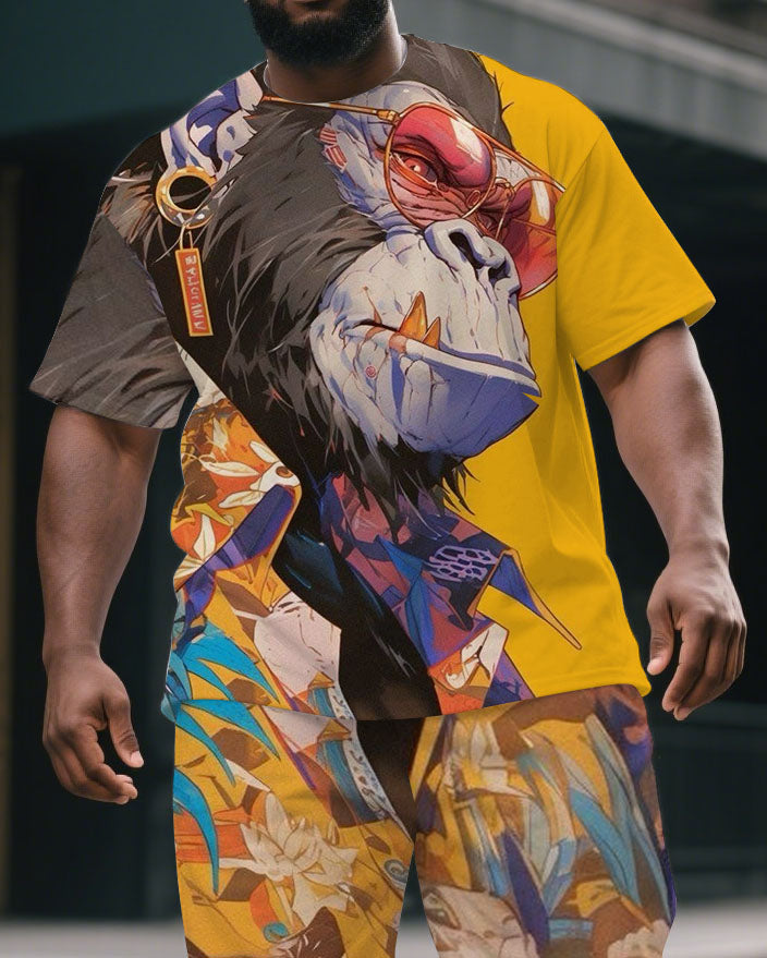 Big & Tall Geometric Graphic T-Shirt Shorts Set for big men view 2