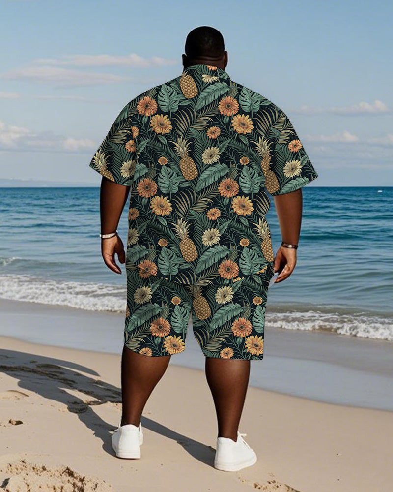 Big & Tall Hawaiian Graphic T-Shirt Shorts Set for big men view 4