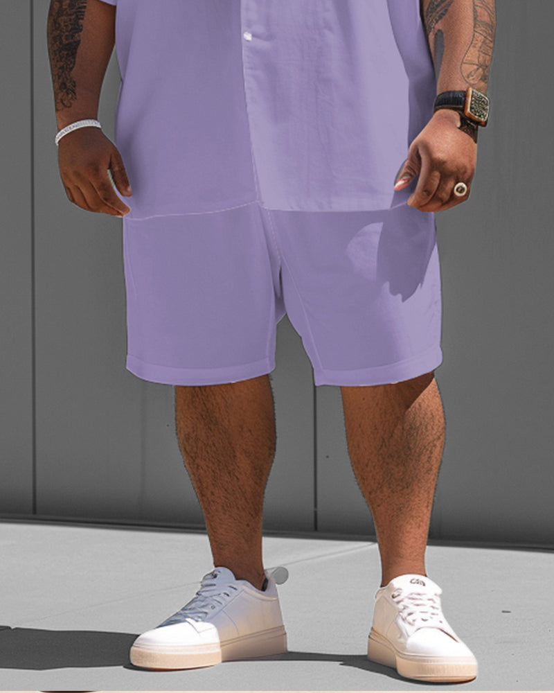 Big & Tall Purple Solid Color T-Shirt Shorts Set for big men view 3