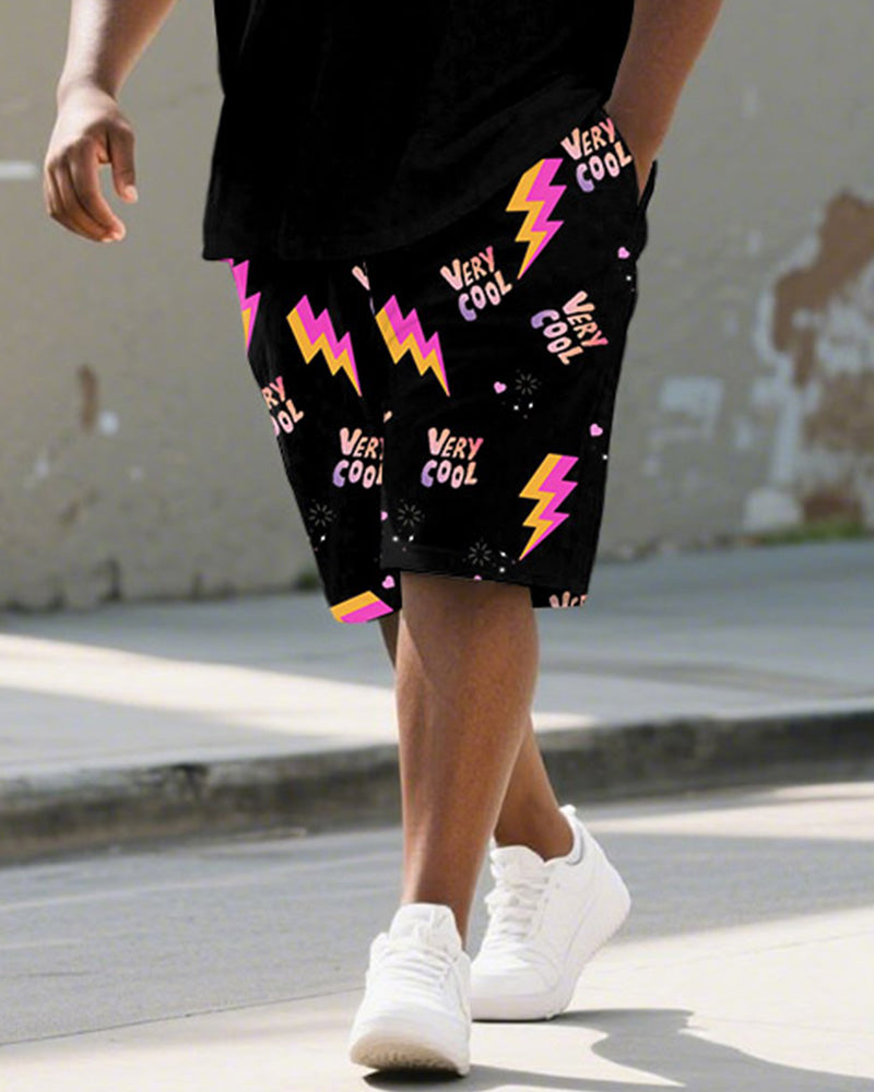 Big & Tall Black Graphic Graffiti T-Shirt Shorts Set for big men view 3