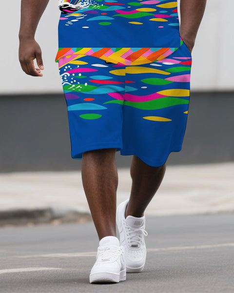Big & Tall Geometric Polo Shorts Set for big men view 3