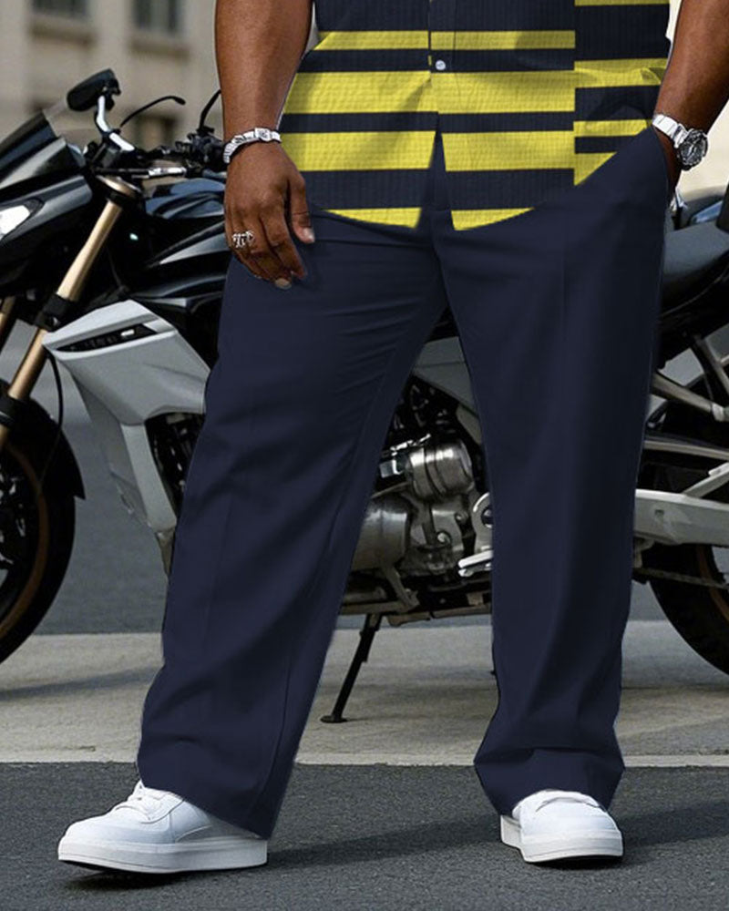 Big & Tall Blue Yellow T-Shirt Pants Set for big men view 3