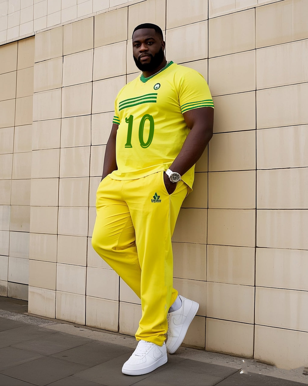 Big & Tall Striped Athletic T-Shirt Pants Set for big men view 1