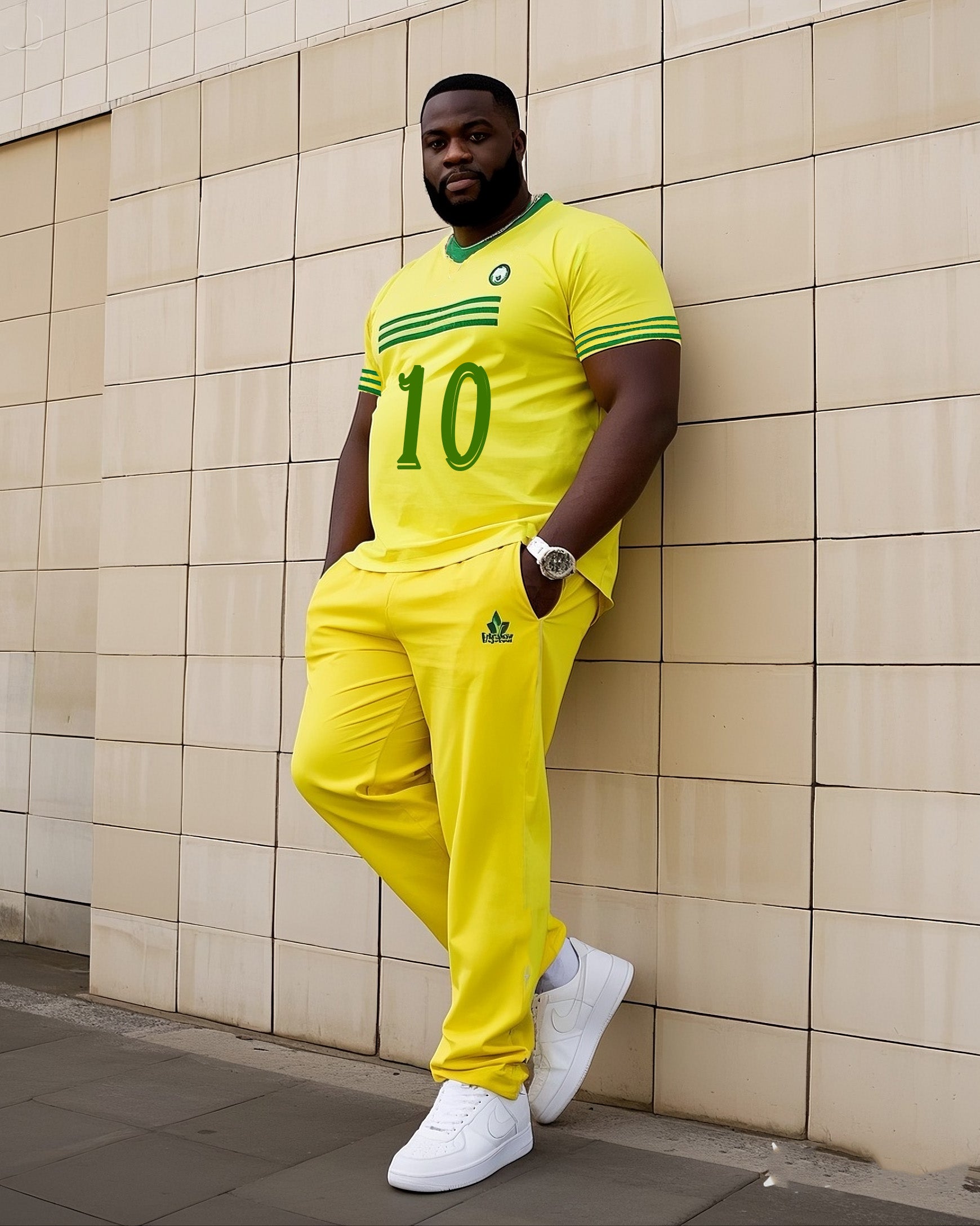 Big & Tall Striped Athletic T-Shirt Pants Set for big men view 1