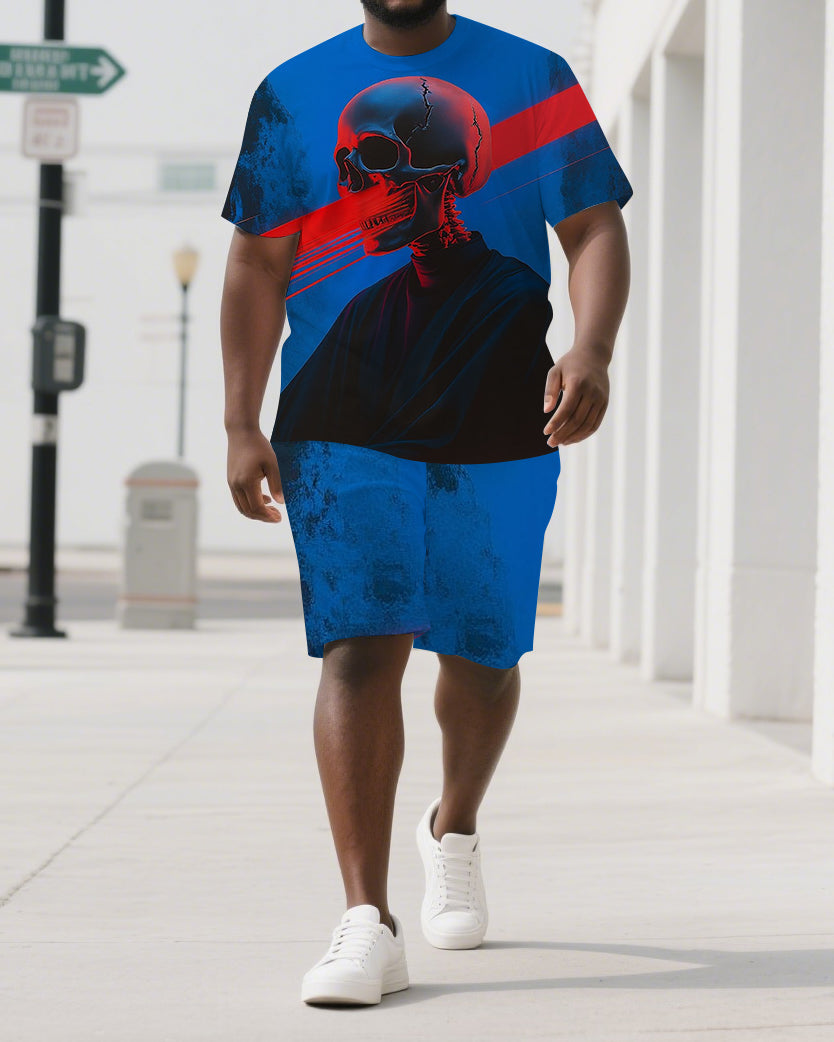 Big & Tall Graphic Skull T-Shirt Shorts Set for big men view 1
