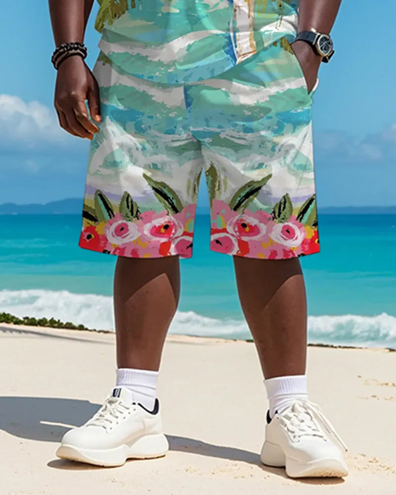 Big & Tall Hawaiian Graphic T-Shirt Shorts Set for big men view 3
