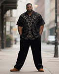 Big & Tall Black Geometric Graphic T-Shirt Pants Set for big men view 1