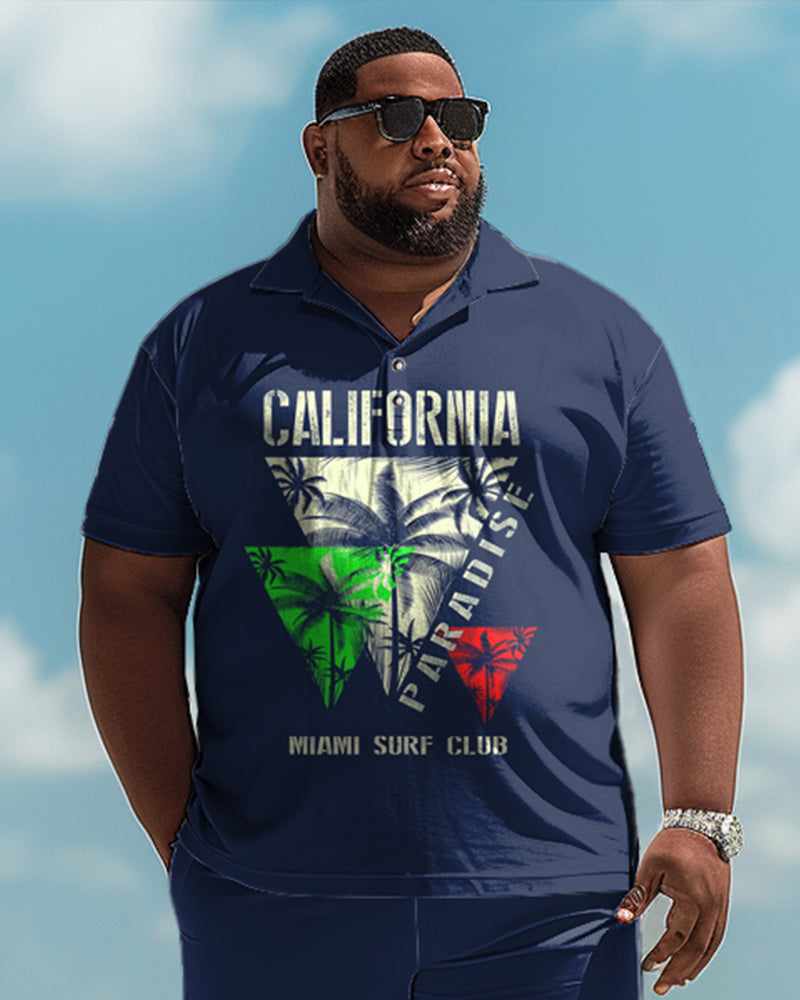 Big & Tall Hawaiian Graphic Polo Shorts Set for big men view 2