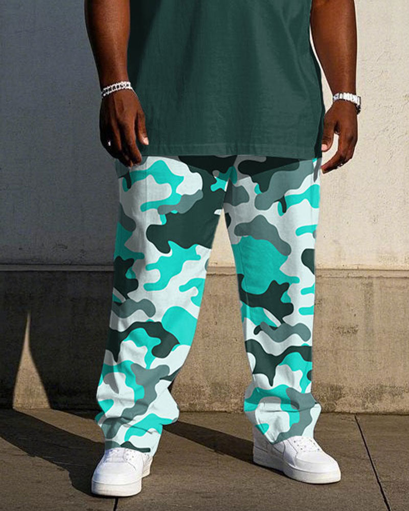 Big & Tall Green Camouflage T-Shirt Pants Set for big men view 3
