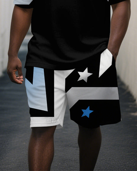 Big & Tall Geometric Polo Shorts Set for big men view 3