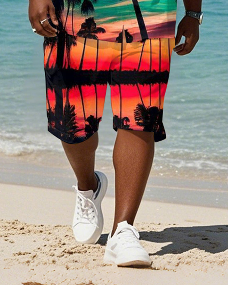 Big & Tall Red Hawaiian Gradient T-Shirt Shorts Set for big men view 3