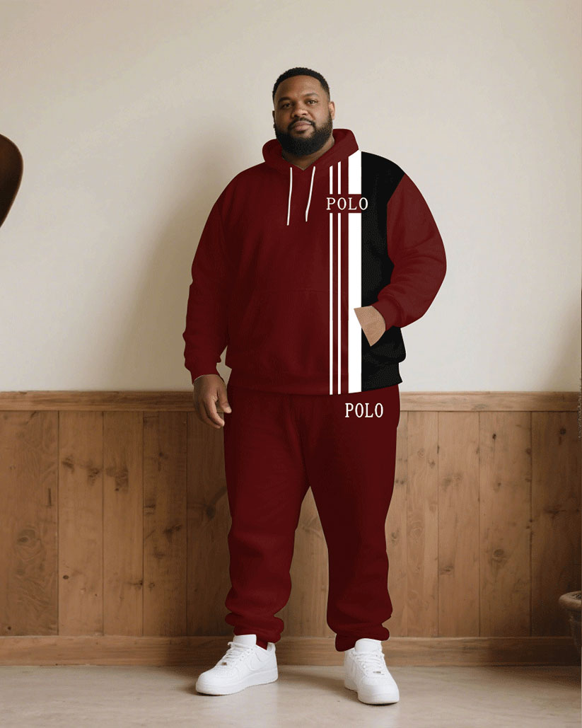 Big & Tall Black White Hoodie Sweatpants Set for big men view 1