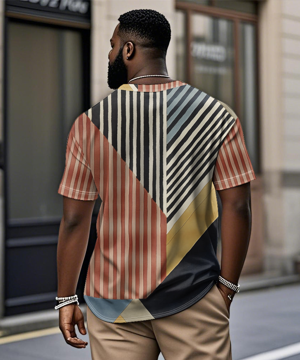 Big & Tall Red Geometric Striped T-Shirt for big men view 2
