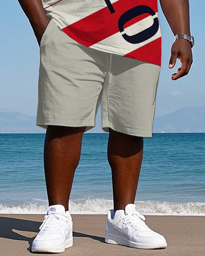 Big & Tall Red Colorblock Graphic T-Shirt Shorts Set for big men view 3
