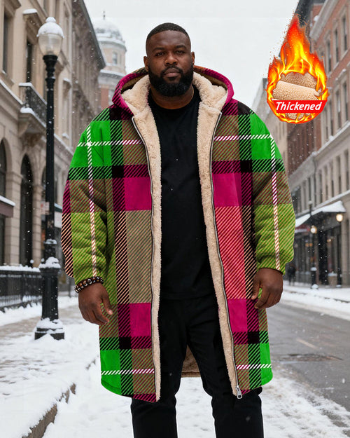 Big & Tall Green Pink Plaid Hoodie for big men view 1