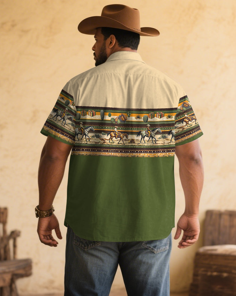 Big & Tall Green Western Graphic Short Sleeve Shirt for big men view 2