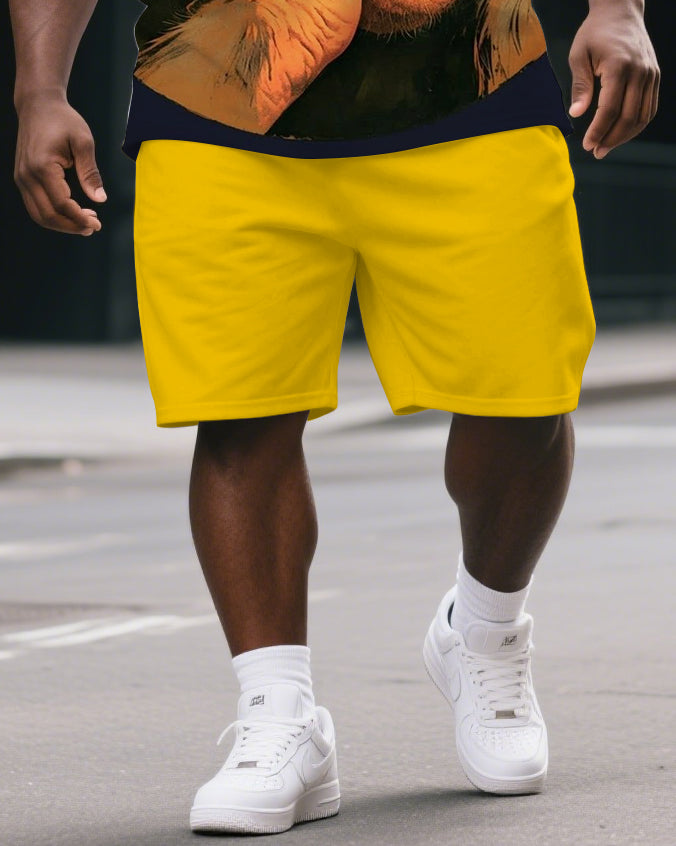 Big & Tall Yellow Graphic T-Shirt Shorts Set for big men view 3