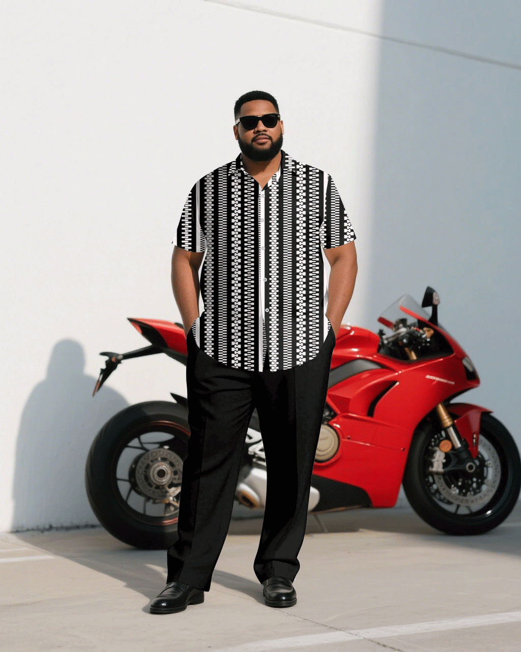 Big & Tall Black White Geometric T-Shirt Pants Set for big men view 1