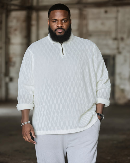Big & Tall White Patchwork Polo Shirt for big men view 2