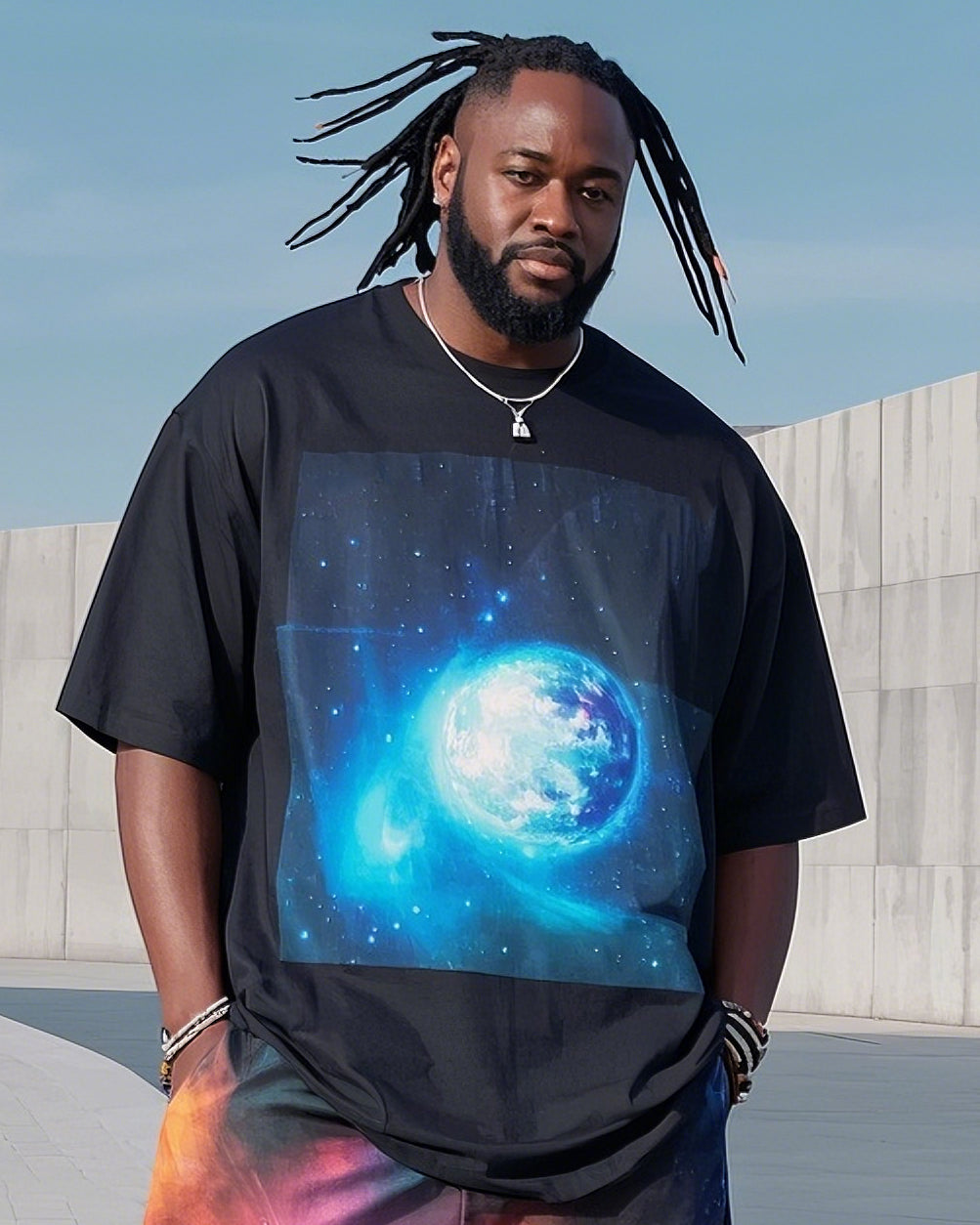Big & Tall Gradient Graphic T-Shirt Pants Set for big men view 2