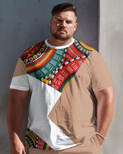 Big & Tall Geometric T-Shirt Shorts Set for big men view 2
