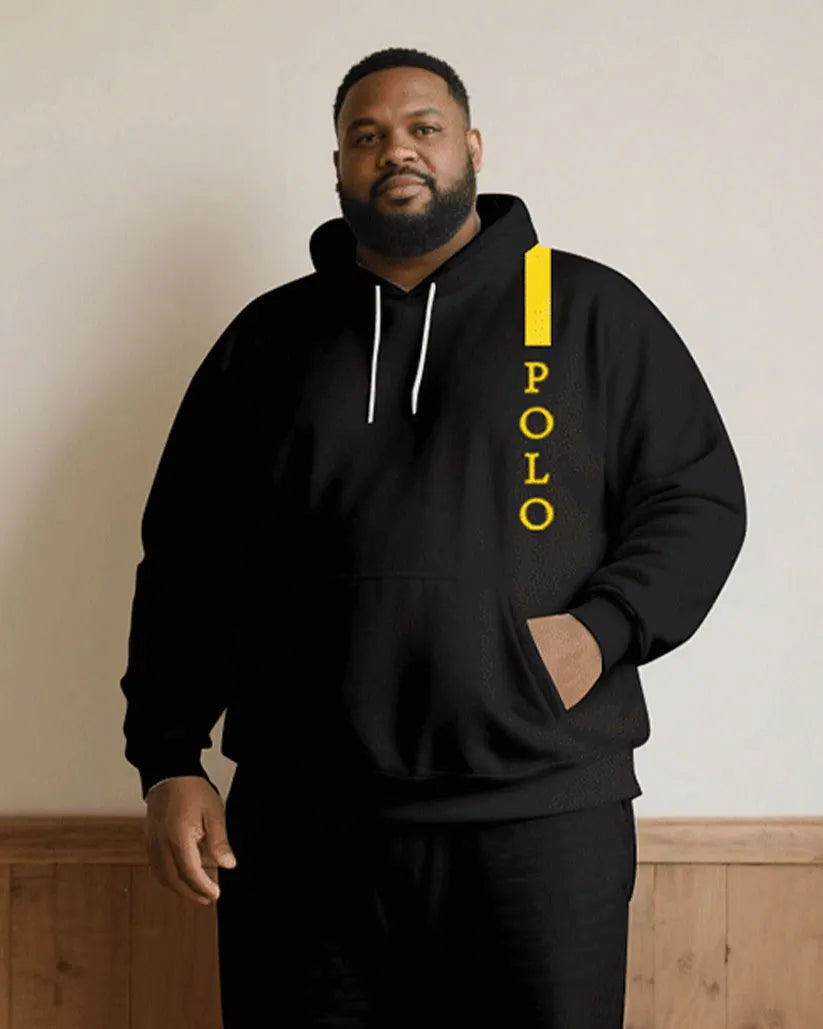Big & Tall Black Graphic Hoodie Sweatpants Set for big men view 2