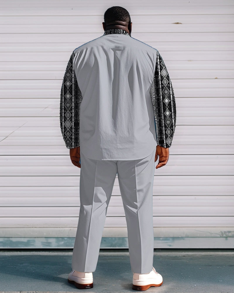 Big & Tall Gray Geometric Graphic T-Shirt Pants Set for big men view 4