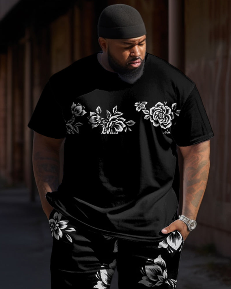 Big & Tall Graphic Floral T-Shirt Pants Set for big men view 2
