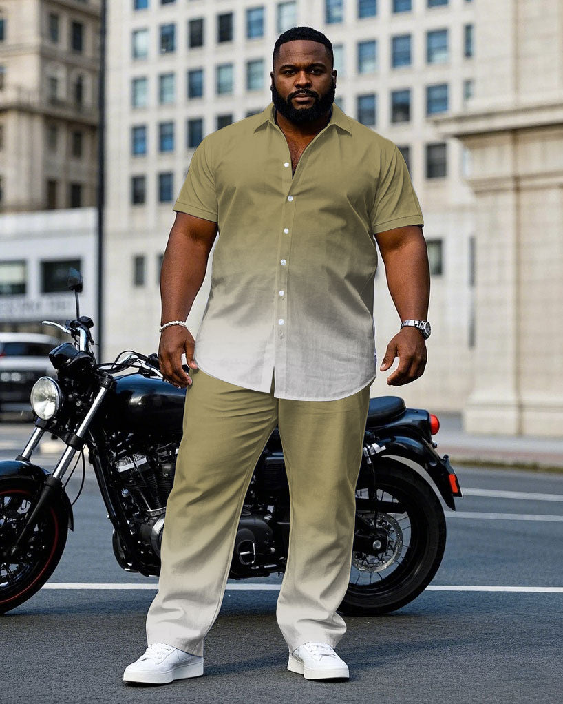 Big & Tall White Khaki Gradient T-Shirt Pants Set for big men view 1