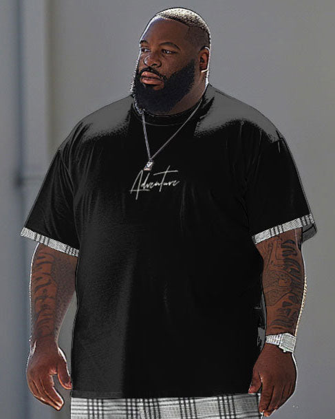 Big & Tall Plaid Patchwork T-Shirt Pants Set for big men view 2