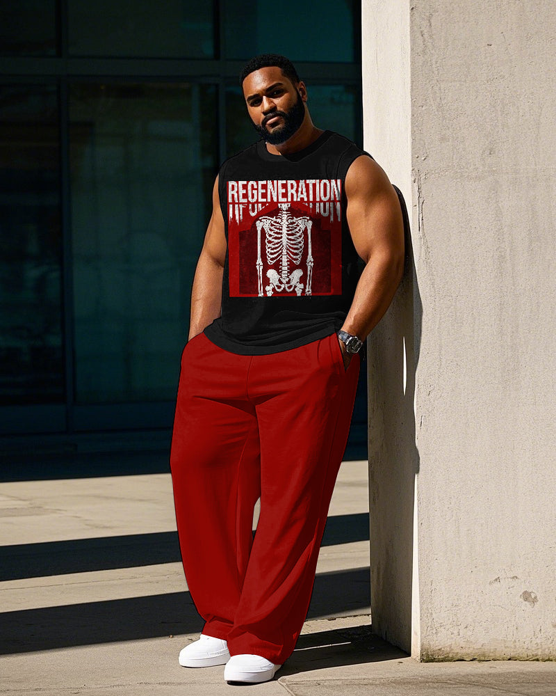 Big & Tall Streetwear Skull Vest Pants Set for big men view 1