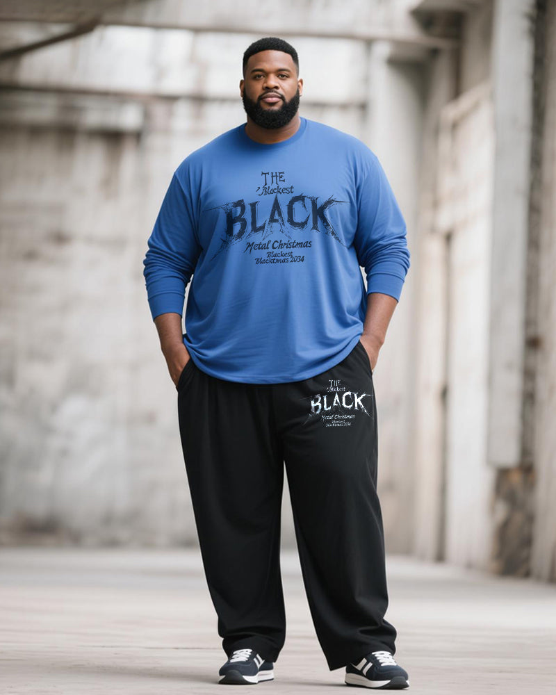 Big & Tall Black Blue Graphic T-Shirt Pants Set for big men view 1