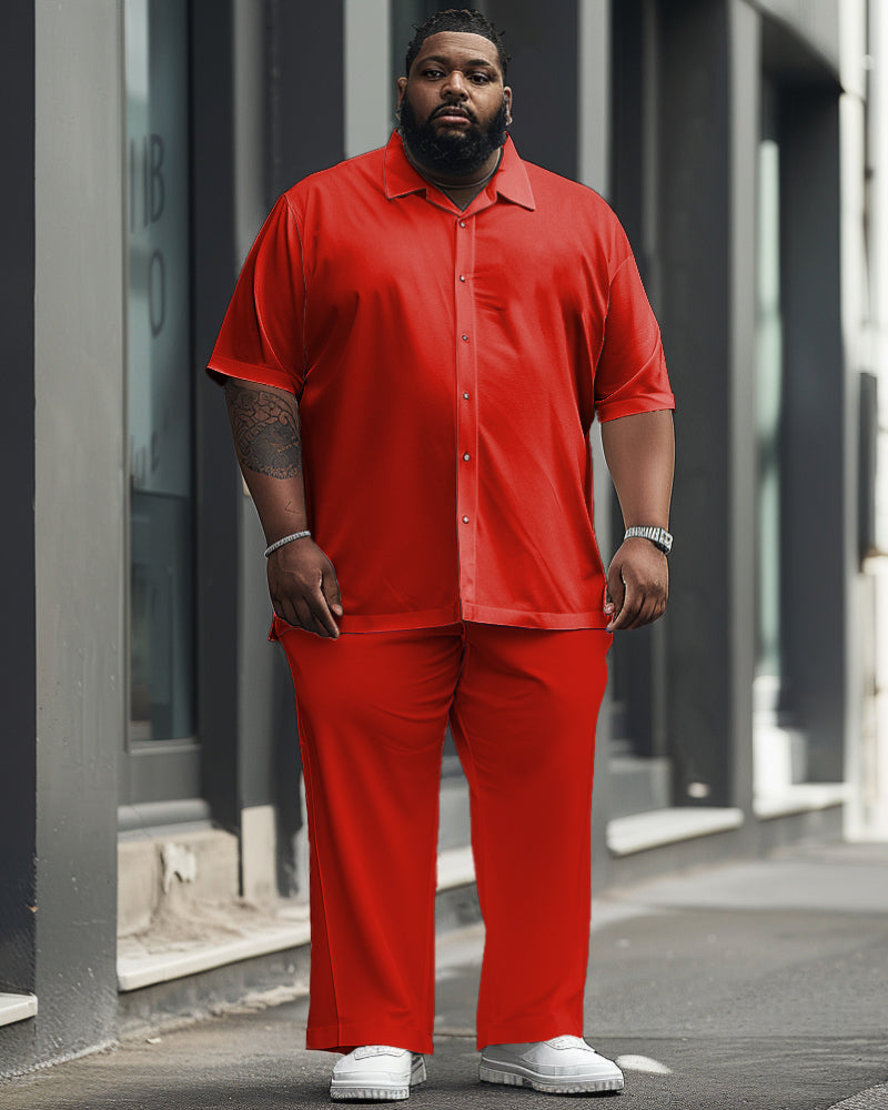 Big & Tall Red Solid Color T-Shirt Pants Set for big men view 1