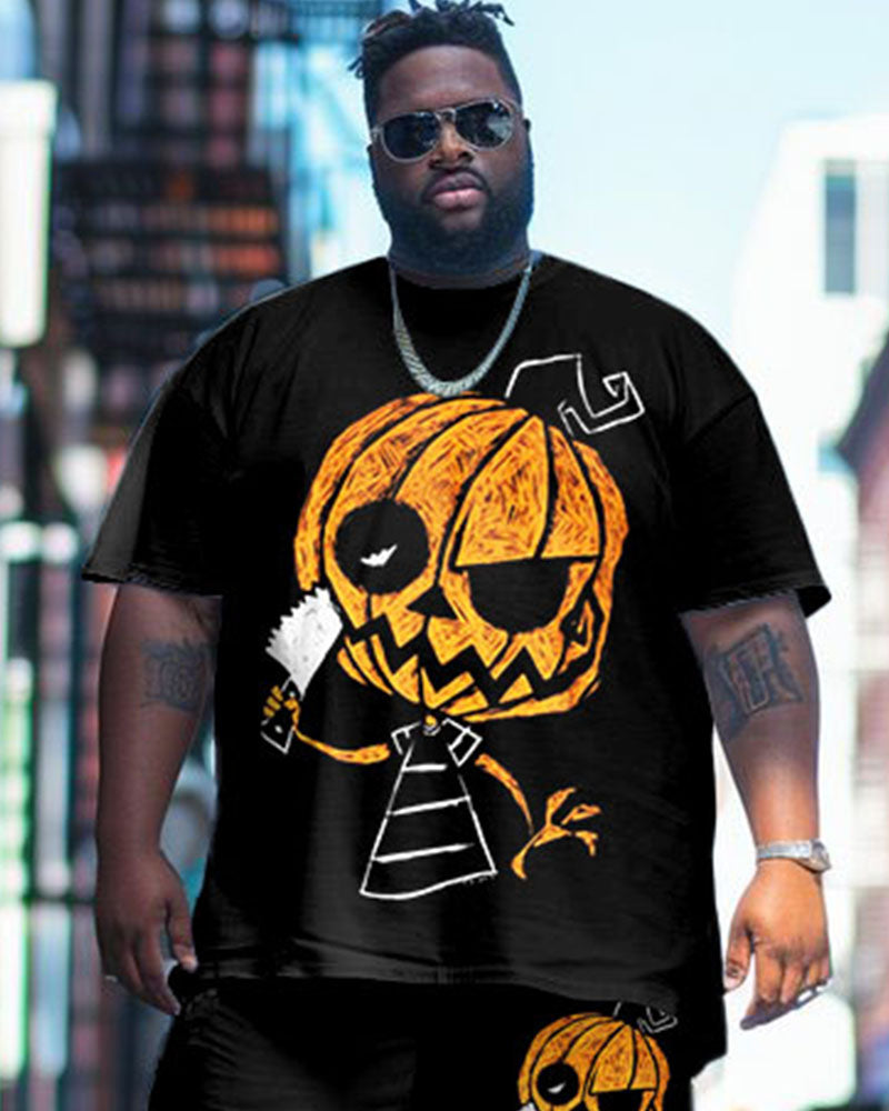 Big & Tall Black Streetwear T-Shirt Shorts Set for big men view 2
