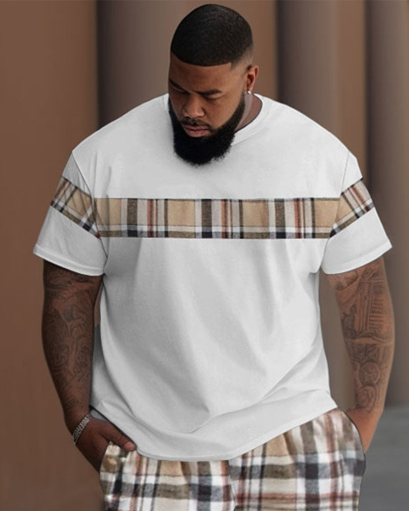 Big & Tall Colorblock Plaid T-Shirt Pants Set for big men view 2