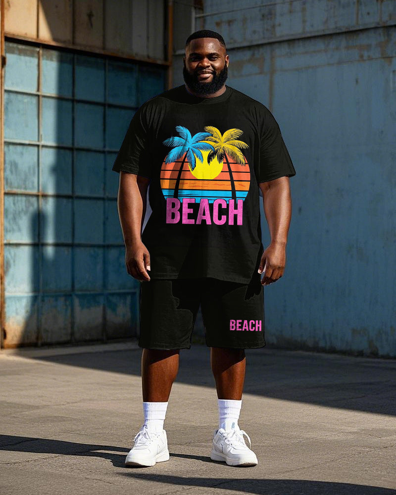 Big & Tall Hawaiian Streetwear T-Shirt Shorts Set for big men view 1