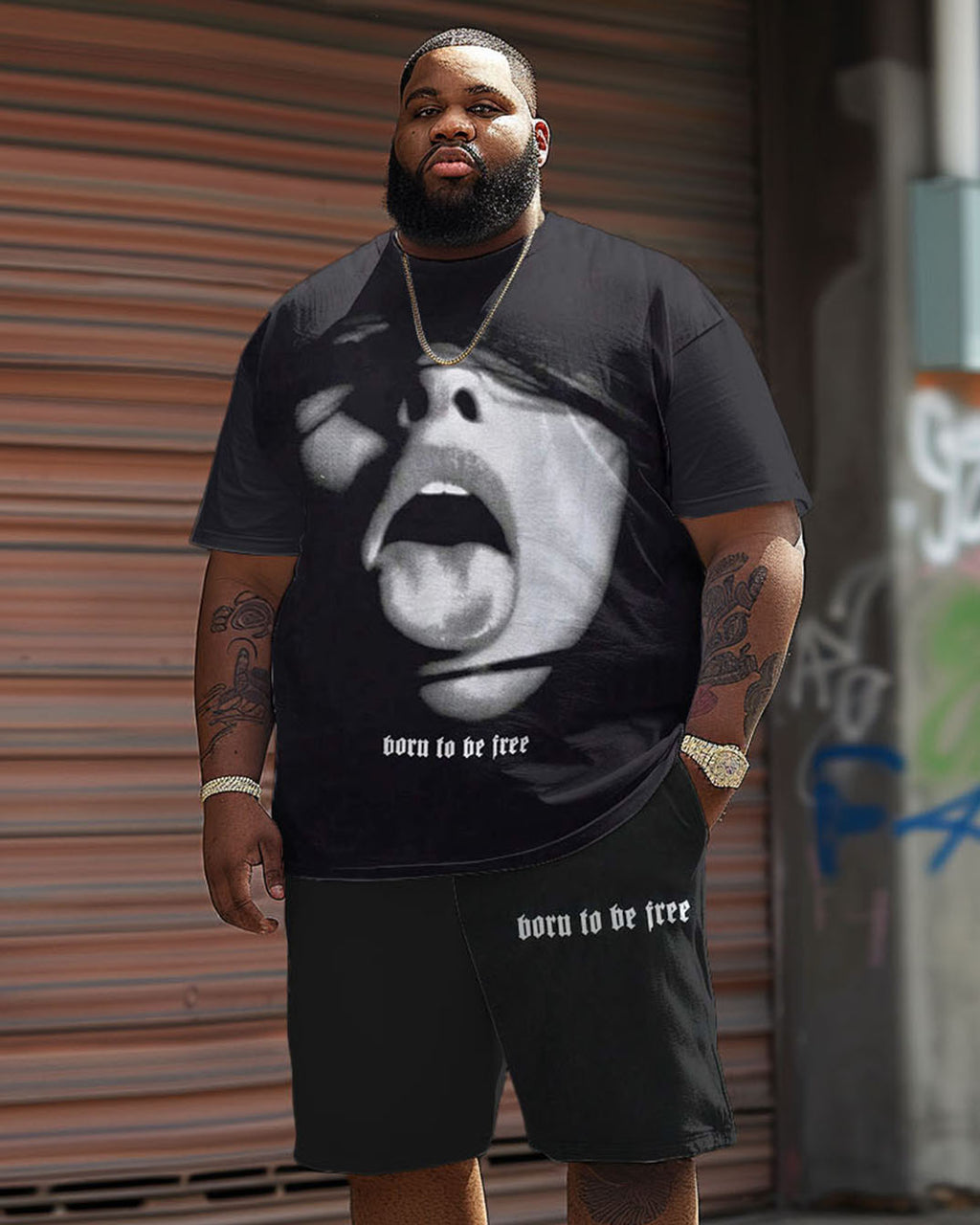 Big & Tall Streetwear T-Shirt Shorts Set for big men view 1