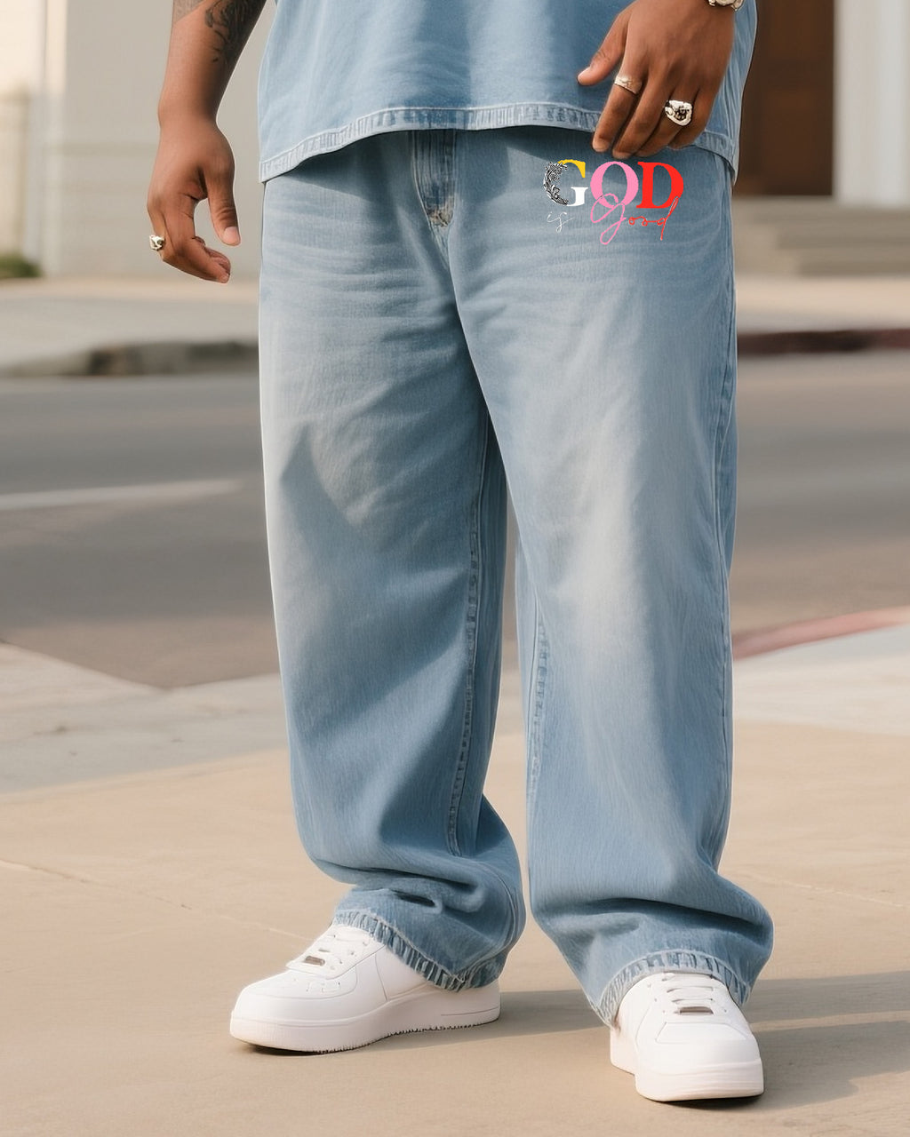 Big & Tall Denim T-Shirt Pants Set for big men view 3