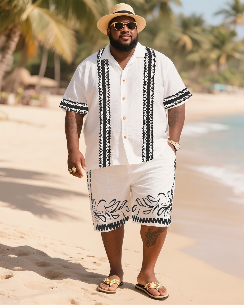 Big & Tall Patchwork T-Shirt Shorts Set for big men view 1