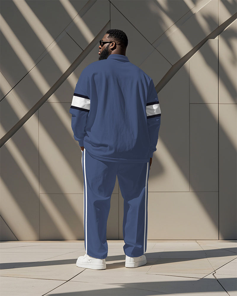 Big & Tall White Blue Striped Polo Pants Set for big men view 4