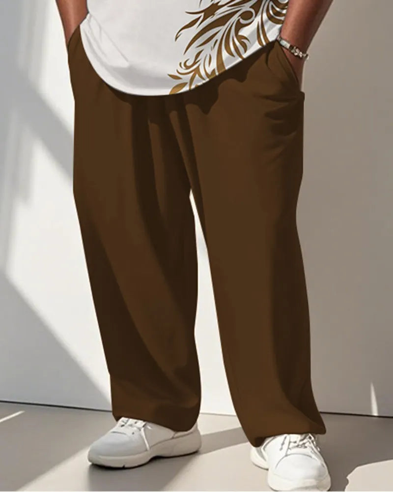 Big & Tall Brown Graphic Streetwear Vest Pants Set for big men view 3