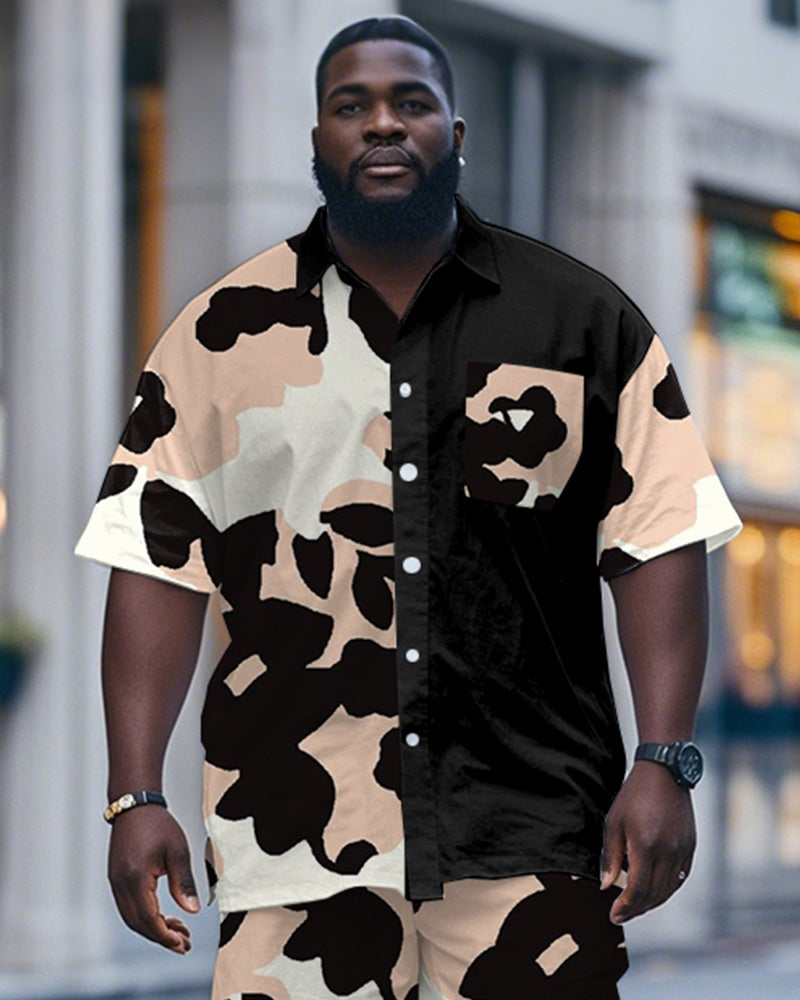 Big & Tall Black Pink Colorblock T-Shirt Shorts Set for big men view 2