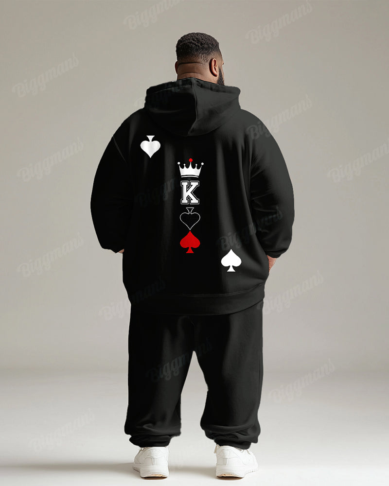 Big & Tall Black Graphic Hoodie Sweatpants Set for big men view 5