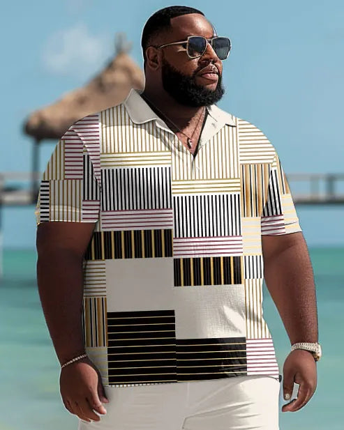 Big & Tall Geometric Graphic T-Shirt Shorts Set for big men view 3