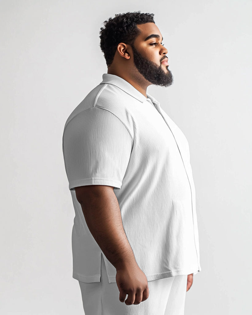 Big & Tall White Solid Color T-Shirt Shorts Set for big men view 3