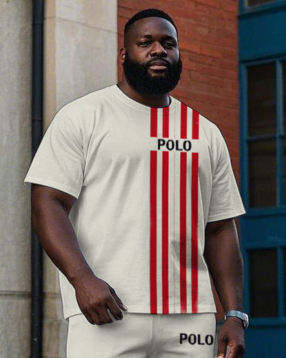 Big & Tall Red Striped Graphic T-Shirt Pants Set for big men view 2