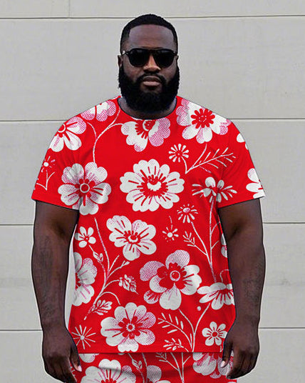 Big & Tall Hawaiian Floral T-Shirt Shorts Set for big men view 2