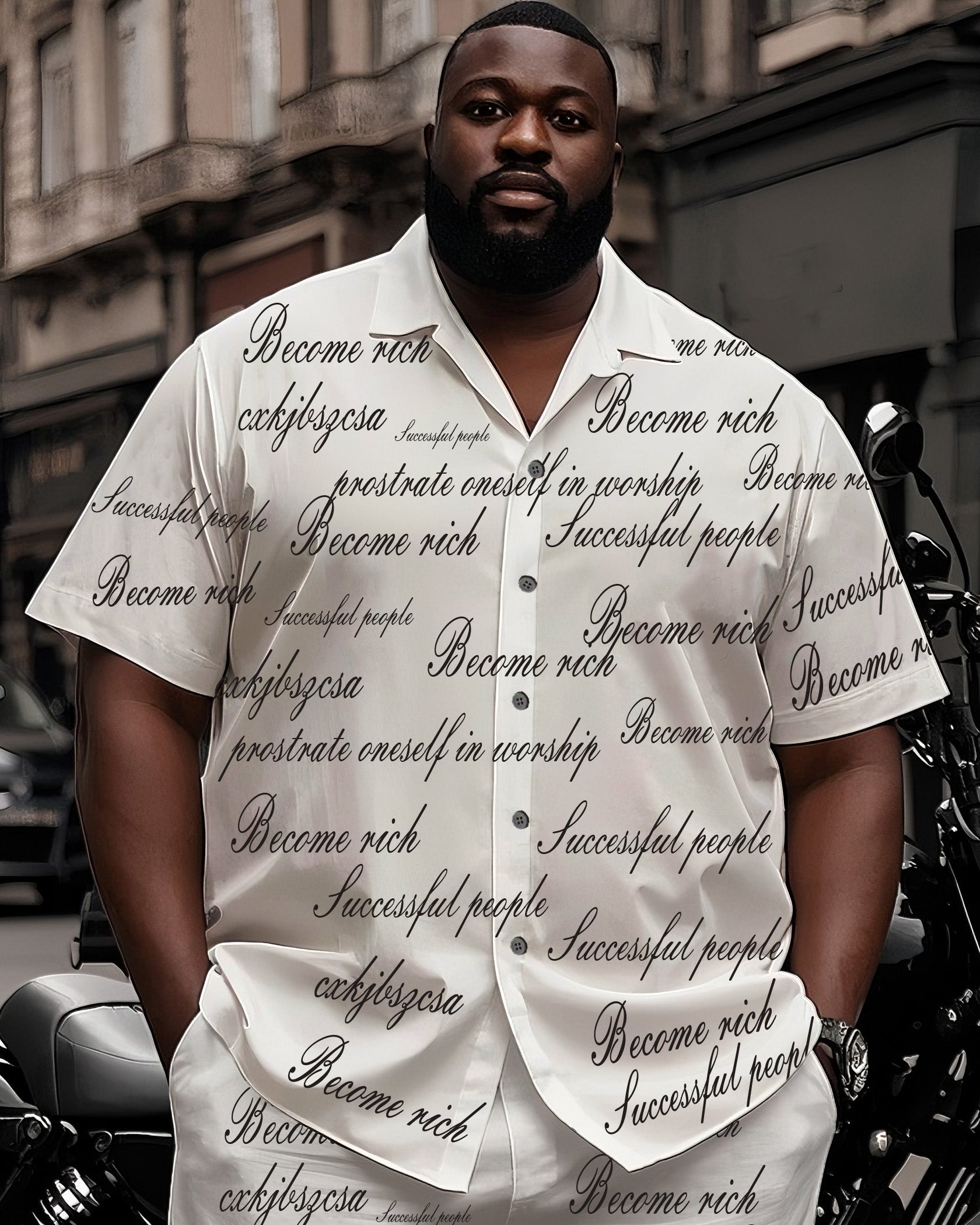 Big & Tall White Graphic T-Shirt Shorts Set for big men view 2