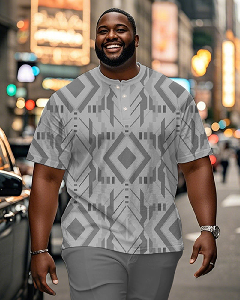 Big & Tall Gray Geometric Graphic T-Shirt for big men view 1