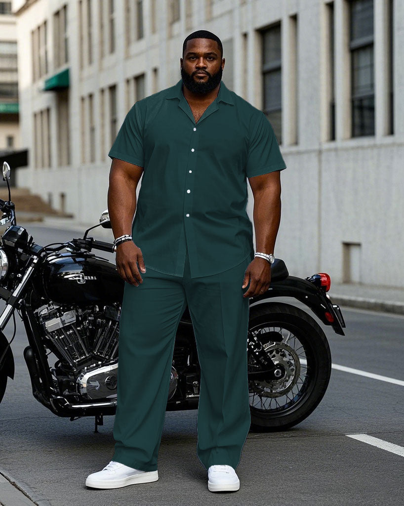 Big & Tall Green Business Casual T-Shirt Pants Set for big men view 1